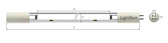 Лампа амальгамная LightBest GPHVA 1000T6L/4P 150W 1,8A 