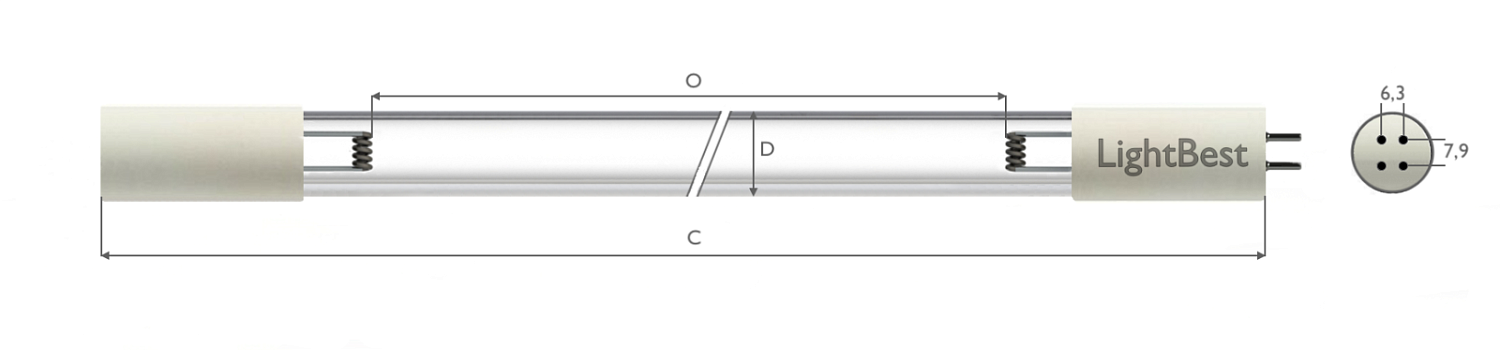 Лампа бактерицидная LightBest GPH 846T6L/4P 80W 0,8A 