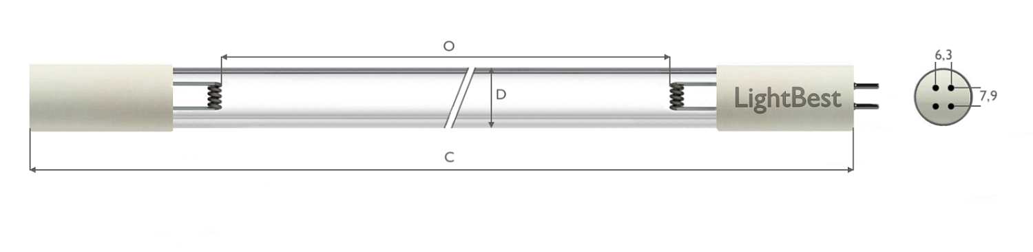 Лампа бактерицидная озонообразующая LightBest GPH 357T5L/4P 17W 0,425A VH