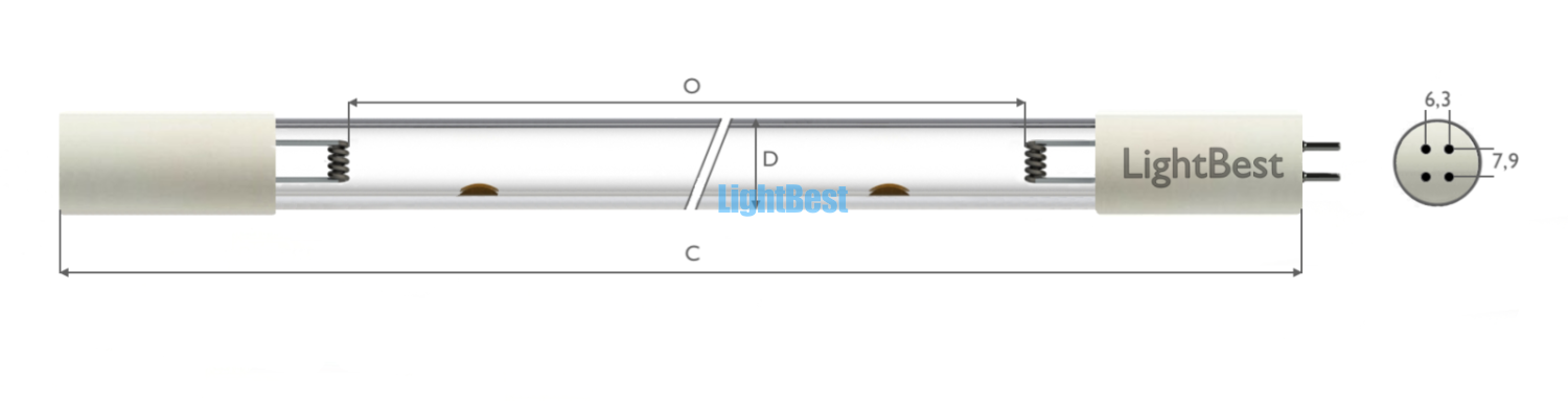 Лампа амальгамная LightBest GPHHVA 436T6/4P 90W 2,2A