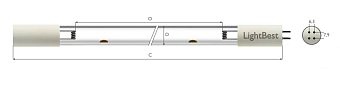 Лампа амальгамная LightBest GPHA 1145T6L/4P 165W 1,9A (NNI 200/107, P-19200P)