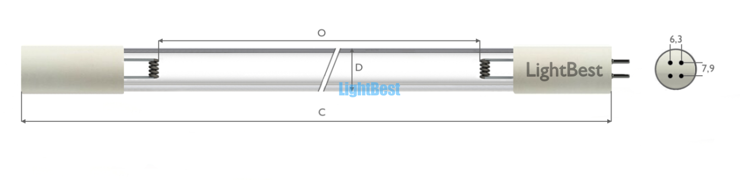 Лампа бактерицидная LightBest GPHO 846T5L/4P 90W 0,8A